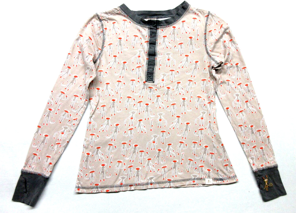 Munki Munki Womens Small Monkey Sleepwear Button Longsleeve Henley Shirt Top